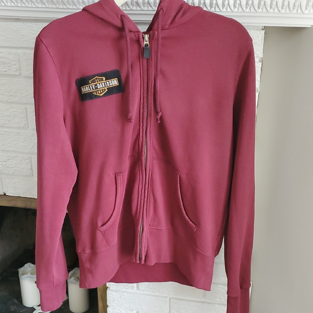 Harley-Davidson Women's Maroon Cotton Bikercore Studded Hoodie Size L